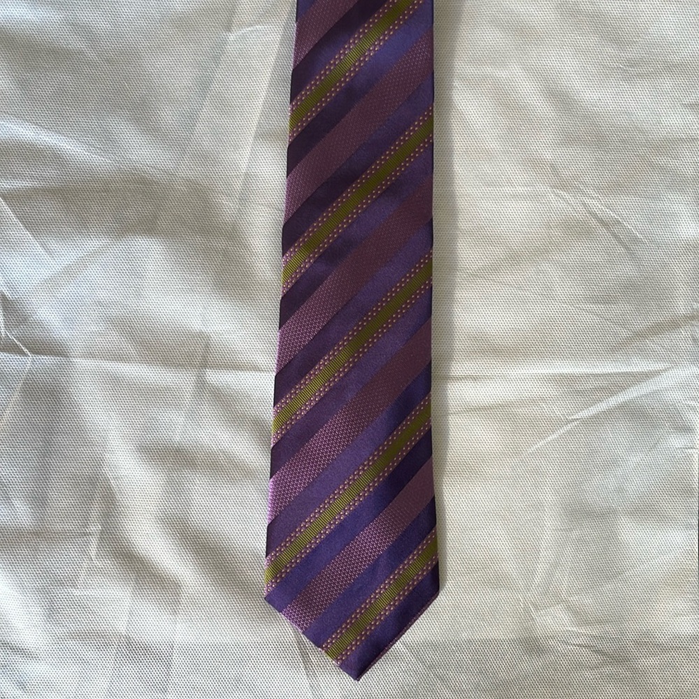 Purple and green striped silk tie